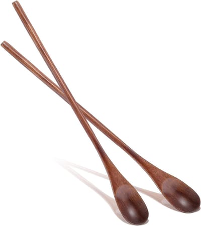 Set van 2 Houten Koffielepels met Lange Handgreep van Voedselveilig Nanmu Hout voor Thee, Honing en Cocktails