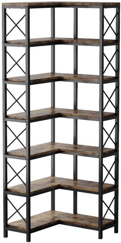MAZAZU Hoekkast – Opbergrek - Bruin/Zwart - 61x60,5x202 cm