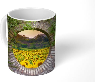 Mok - Koffiemok - Doorkijk - Bloemen - Zonnebloem - Mokken - 350 ML - Beker - Koffiemokken - Theemok