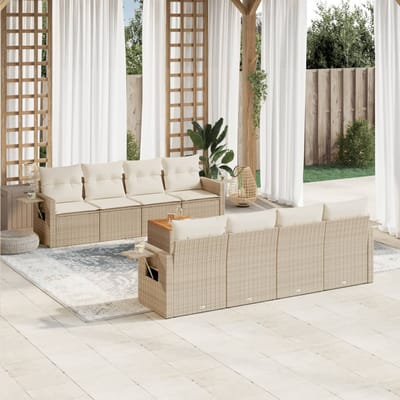 vidaXL - 9-delige - Loungeset - met - kussens - poly - rattan - beige
