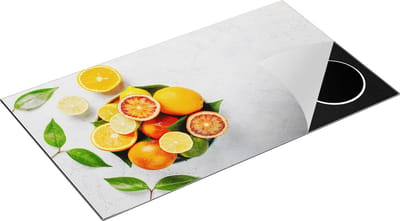 Chefcare Inductie Beschermer Citrusvruchten op Witte Marmer - Fruit - 90x50 cm - Afdekplaat Inductie - Kookplaat Beschermer - Inductie Mat