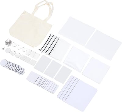 Sublimatie Starterkit met 77PCS Sleutelhanger Blanks, Make-up Tas, Kussensloop en Auto Cup Mat - Perfect voor Creatieve Projecten, Feestdagen en Woondecoratie