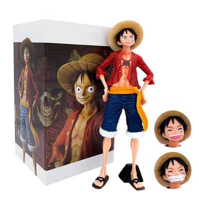 One Piece Anime Actie Zelfverzekerde Lachende Luffy Drie Vormen Gezicht Verwisselende Pop Figuur Model Cadeaus voor Kinderen Speelgoedauto Bureau Decoratie