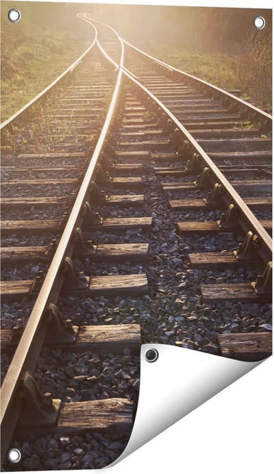 Gards Tuinposter Twee Kruisende Rails Spoorwegen - 40x60 cm - Tuindoek - Tuindecoratie - Wanddecoratie buiten - Tuinschilderij