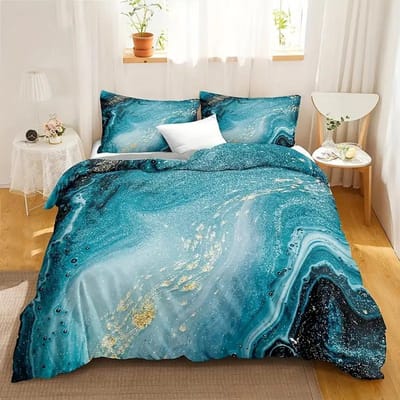 Groen Blauw Goud Marmer Dekbedovertrek Set HD Digitale Print Beddengoed Set Zacht Comfortabel Dekbedovertrek Voor Slaapkamer Gastenkamer EU single(135x200cm) blue