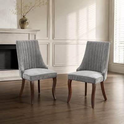 Eetkamerstoelen - Set Van 2 - Gestoffeerde eetkamerstoel - Eettafelstoel - Eetkamerstoelen - Stof - Met rugleuning - Antislip - Houten stoelpoten - Modern Design - Grijs