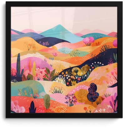 Poster in lijst - Fotolijst 40x40 cm - Posters - Golvende heuvels - Abstracte planten - Dromerig - Posterlijst zwart - Decoratie - Wanddecoratie woonkamer - Muurdecoratie slaapkamer