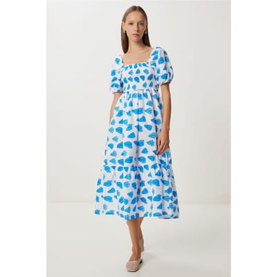 Franjeachtig Abstract Print A-Lijn Midi Jurk met Vierkante Kraag