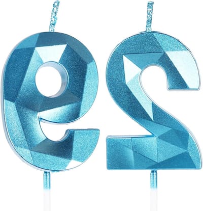 Cijferkaarsen Set - Verjaardag Decoratie - Feestelijke Taart - 3D Diamant Vorm - 2 Stuks 29 - Blauw