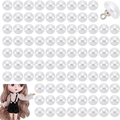 100PCS Paddenstoel Halfronde Witte Faux Parels Knopen 10mm Met 1-Gat Hars Knopen voor Kleding, Naaien en DIY Creaties
