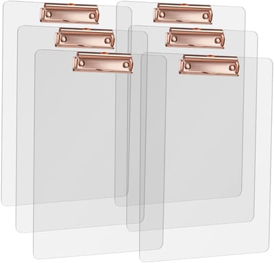 Allecto - Schrijfmap - Klembord A4 - Transparant acryl - Roségouden metalen klem - 6 stuks - Praktisch voor kantoor