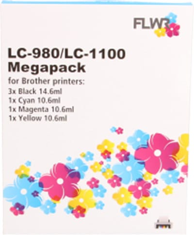FLWR - Inktcartridge / LC-980 6-Pack / Zwart en Kleur - Geschikt voor Brother