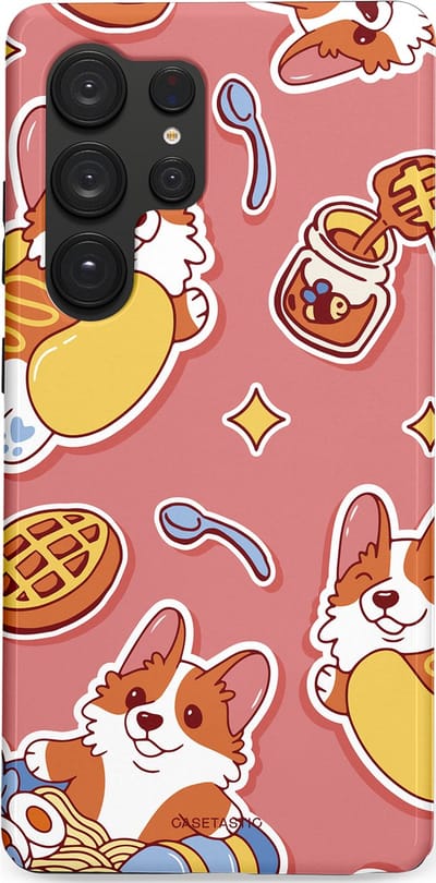 Casetastic Hoesje Geschikt voor Samsung S25 Ultra - Stijlvolle Beschermende Duo-layer Case - Corgi snacks