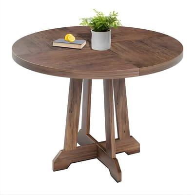 Ronde Eettafel 120 cm - Voor 4-6 Personen - Houten Boerderij Keukentafel met Tafelblad & Poot - Thuis & Woonkamer - Bruin