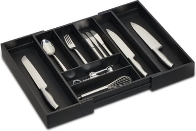 bestekbak uitschuifbaar - 6-8 vakken - 35 - 58 cm - zwart