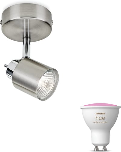 Philips Hue Meranti Opbouwspot (Mat Chroom) - Wit en Gekleurd Licht - Wandspot of Plafondspot met 1 Lichtpunt - GU10 - Hue White and Color Ambiance