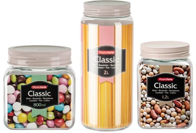 Plasticforte Voorraadpotten - weckpotten - 6x stuks - 800 ml - 1200 ml - 2000 ml - kunststof - taupe - inmaakpotten