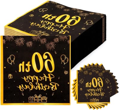 Dailygoods - Happy 60th Birthday Zwart en Gouden Servetten - 40 Stuks Verjaardagsdecoratie