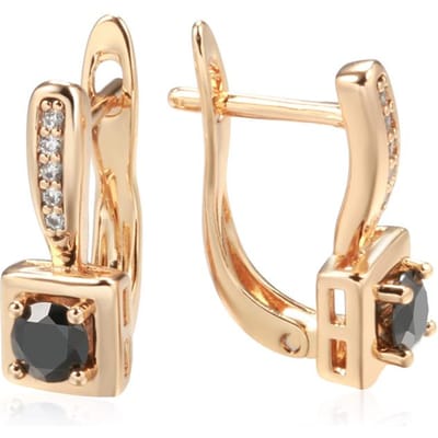 Nouvelles Boucles d'Oreilles Carrées Simples en Zircon Naturel Pour Femmes Bijoux Fins Quotidien Couleur Or Rose Boucles d'Oreilles à Clip Fermoir Anglais beige