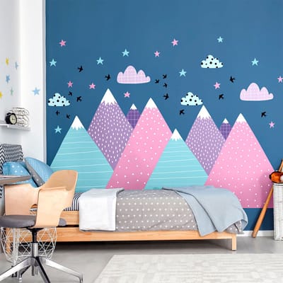 Muurstickers voor kinderkamers - Babykamerdecoratie - Gigantische muursticker voor kinderen, Scandinavische bergen, NATKA - 80x120cm