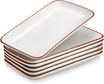 Serveerschaal, 24 cm kleine serveerschalen, porseleinen rechthoekige serveerborden, set van 6, sushi-schotels, schalen voor het serveren van voedsel, dessert, vaatwasser en magnetronbestendig