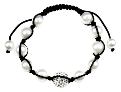 Mother of pearl parel armband Samballa Sparkling White - wit - zwart - stras steentjes - glitter - schuif armband - luxe sieraden zakje - parel armband dames - wit parel armband