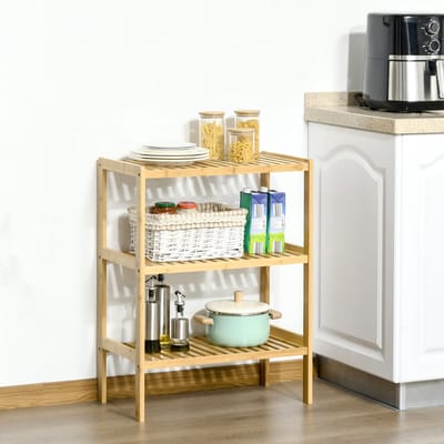 MODFU Opbergrek - 3 Niveaus - Met Verhoogde Voet - Natuurlijk Ontwerp - Bamboe - Naturel - 62 x 33 x 80 cm