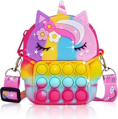 2-in-1 Unicorn Pop It Schoudertas voor Meisjes - Silicone Handtas met Verstelbare Schouderband, Perfect als Cadeau voor Kinderen (Oranje)
