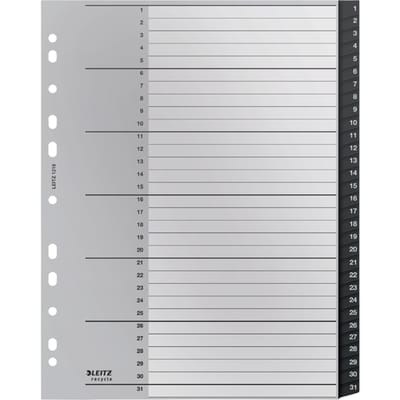 Leitz Recycle Tabbladen PP A4 - Extra Breed - 1-31 Numerieke Tabbladen - Zwart