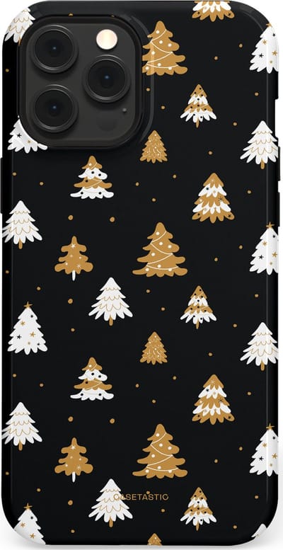 Casetastic hoesje geschikt voor Apple iPhone 12 Pro Max - MagSafe - Dubbellaagse bescherming - Happy Chistmas Kerstbomen - Fashion Case - Zwart