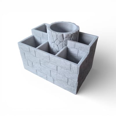 Bureau Organizer met Steenlook - Pennenbak met 6 Vakken – Stijlvolle Bureau Accessoire - Steenlook