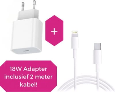 Gmedia 18W USB-C Adapter + 2M - Snel Opladen geschikt voor iPhone en iPad - Wit - inclusief 2 meter oplaadkabel