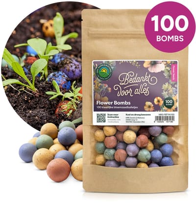 Flower Bombs - Zaadbommen mix - Bedankt voor alles! - 100 stuks - Biologische wilde bloemzaden - Handgemaakte bloembommetjes - Leuk cadeau of relatiegeschenk