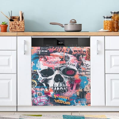 Vaatwasser Magneet Cover - Keuken Decoratie - Keuken Opfrissen - Probleemloze Toepassing - 58 x 66 cm - Kleurrijke Schedel