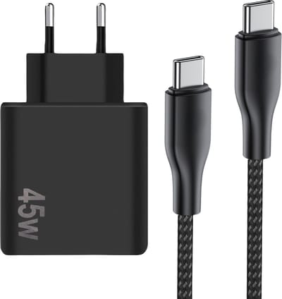 45w usb C adapter geschikt voor Samsung super fast charging 2.0 - 1m - zwart