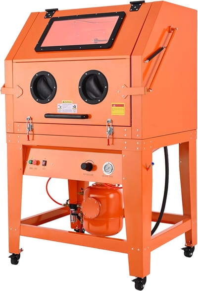 245 gallon zandstraalkast met drukvat, duurzame stalen constructie op wielen - inclusief 32 gallon mediabak en 1,6 pk stofafzuiger voor oppervlaktebehandeling van grote onderdelen