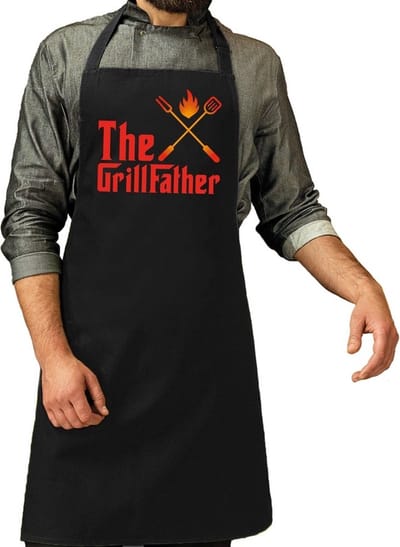 The GrillFather barbecue schort / keukenschort voor heren - L 86 x B 72 cm - Zwart