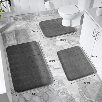 Badmatten van traagschuim en U-vormige wc-mat, antislip en absorberend, wasbaar, zacht, voor douche, badkuip, toilet (donkergrijs)