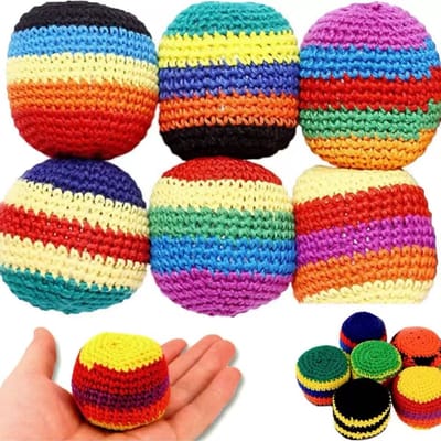 Daity 1 set - Grappige gehaakte footbag – diverse kleuren – geweven trapbal – zachte gebreide ballen voor kinderen en beginners（6pcs)