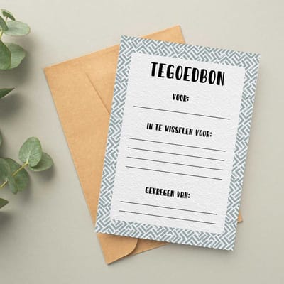 Tegoedbon A5 Blauw - Tegoed - Inclusief Goudkleurige envelop - Cadeaubon - Vaderdag - Beleving cadeau geven