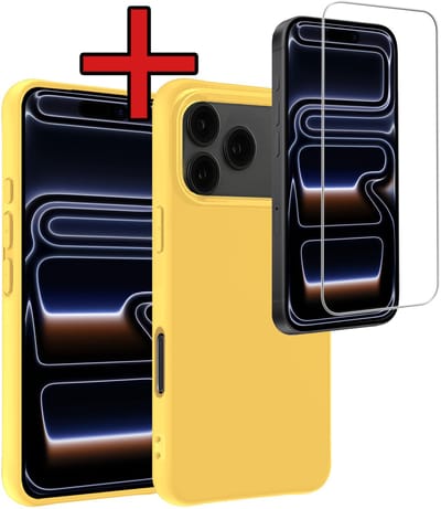 Hoesje - Met Screenprotector - Geschikt voor iPhone 17 Pro / 18 Pro - Sterk & Shockproof - Telefoon Hoes - Back Cover - Siliconen Case - Telefoonhoes - Geel