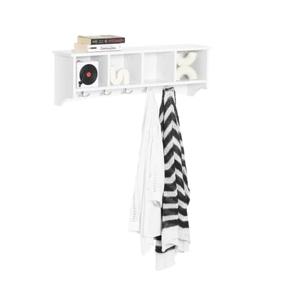 SoBuy FRG48-L-W Wandgarderobe - Witte Wandkapstok met Plank & 5 Haken