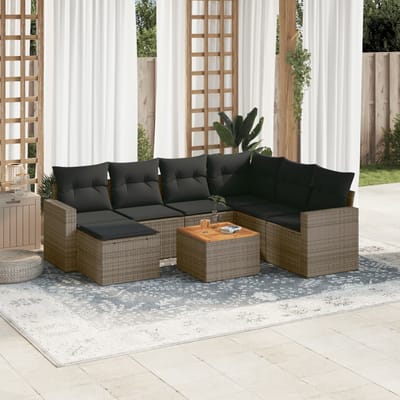 vidaXL - 8-delige - Loungeset - met - kussens - poly - rattan - grijs