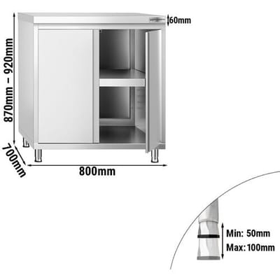 GGM Gastro Edelstahl Arbeitsschrank PREMIUM - 800x700mm - mit Flügeltür Zilver