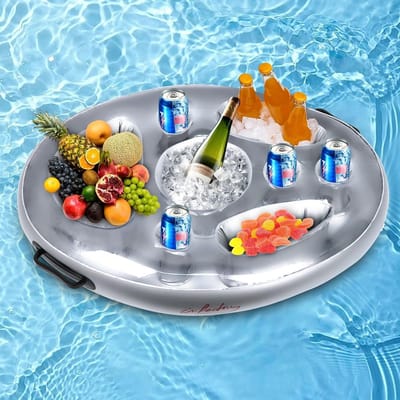 Zwembadbar, 2-in-1 drank- en snackhouder, opblaasbare bekerhouder, drijvend, 8 gaten, grote capaciteit, drijvende coasters voor zomer, zwembad, party, zwembad, waterplezier, strand, themafeest