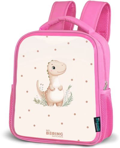 NoBoringSuitcases.com® - Rugzak roze - Schooltas meisjes - Beige dino op een stippen achtergrond - Kinder rugtas meisje - Boekentas kind - Kinderrugzak voor school - Schoolrugzak
