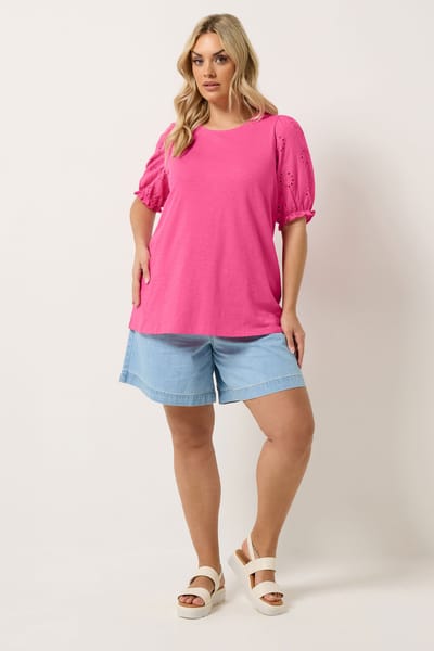 Yours Roze Tshirt Met Broderie Anglaise Size 42