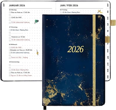 Famanu – Planner 2026 A5 met weekoverzicht en sterrenhemelpatroon, inspirerend design, geschikt voor school, studie en kantoor