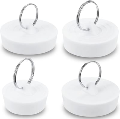 Gootsteenstekkers Set - Badpluggen Universeel - Water Dicht Maken - Met Ophangring - 4 Maten - Wit