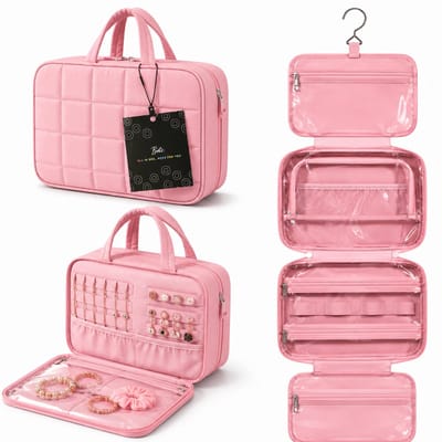 BOTC Toilettas met sieradenorganizer - Hangende reistas voor toiletartikelen - Puffy Makeup Cosmetische tasorganizer - Roze - M